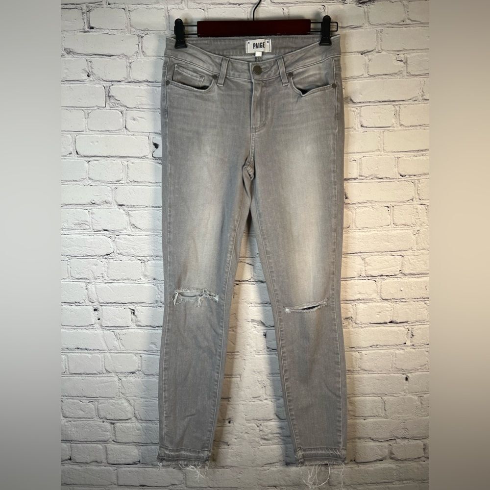 Paige Denim Verdugo Ankle Skinny Jeans‎ Distressed Raw Hem Dove Grey Size 27